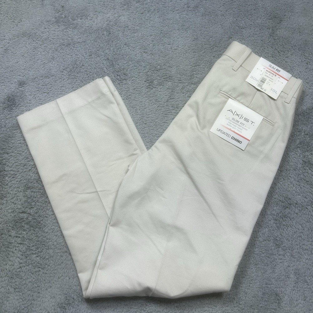 Axist Pants Mens 30x30 Beige Flat Front SLIM Fit Updated Chino Soft NEW
